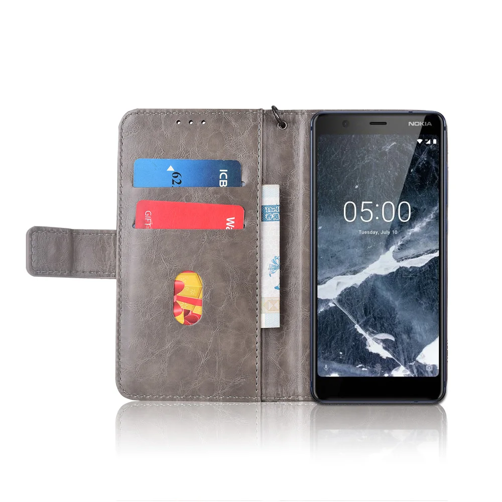 

Flip Leather Case For Nokia 5.1 2018 case Fundas Printed Flower wallet cases with Strap soft TPU back cover