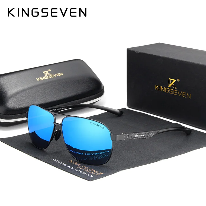 Black blue KINGSEVEN, женские и мужские солнцезащитные очки, поляризационные, зеркальные линзы, винтажные очки, очки для вождения, солнцезащитные очки, алюминиевые дужки, Gafas de sol Masculino - Цвет линз: Black blue