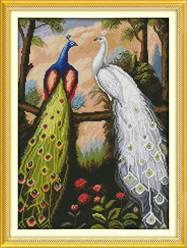 

The forest peacock cross stitch kit 14ct 11ct pre stamped canvas cross stitching animal lover embroidery DIY handmade needlework