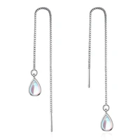 fashion opal stone water drop 925 sterling silver lady long tassel drop earrings original jewelry for women students gift cheap