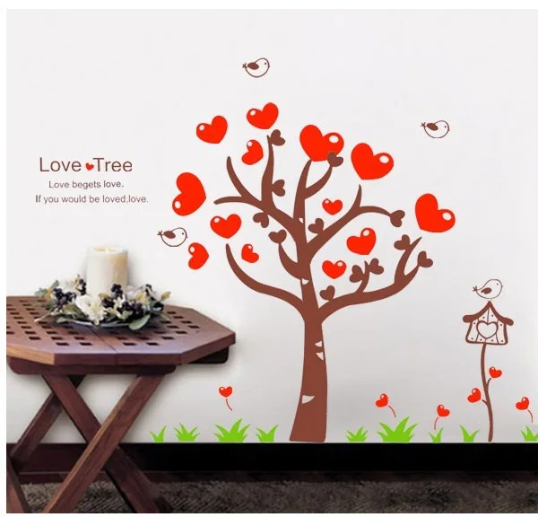 Древа любви Красный наклейки на стену в форме сердца Виниловые Искусство Дети