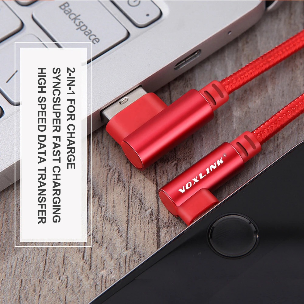 VOXLINK 10 шт. 90 градусов микро USB кабель Быстрая зарядка для передачи данных