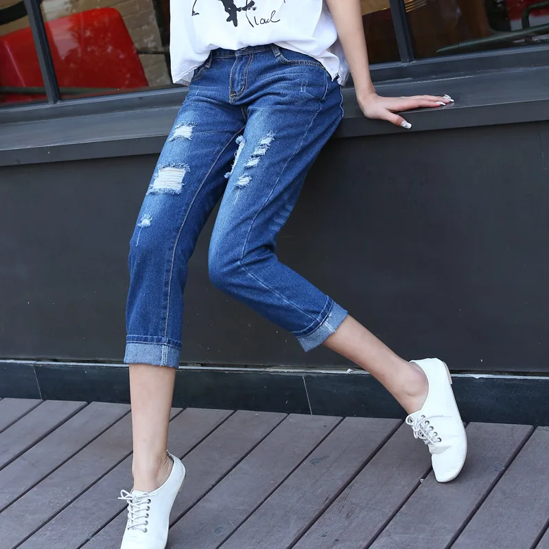 Новое поступление 2017 года новый девять отверстие Джинсы для женщин женские