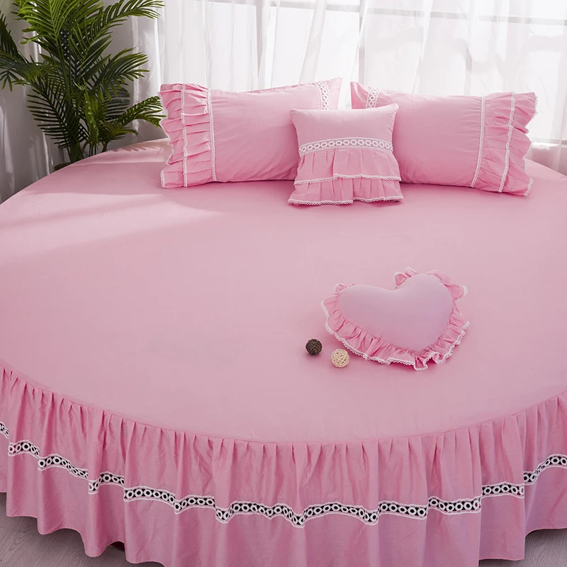 Cotton round bed skirt Bedcover bedspread bedclothes single piece cotton hotel cover sheets princess powder #s | Дом и сад