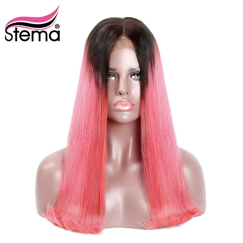 Stema закрытие парик Омбре 1b/розовый 1b/красный бразильские Прямые Remy человеческие