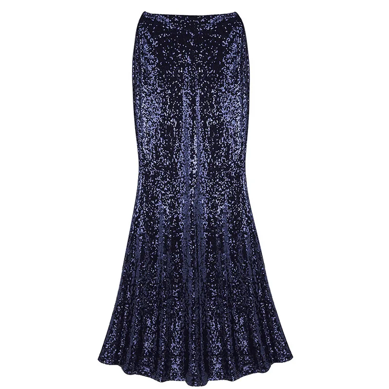 Navy Blue Женская модная длинная блестящая юбка русалки с блестками, приталенная юбка для взрослых, вечерние костюмы, вечерние юбки для свадьбы - Цвет: Navy Blue