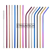 wholesale 600pc high quality colorful straw 304 stainless steel straws reusable bent metal drinking straw with cleaner brush