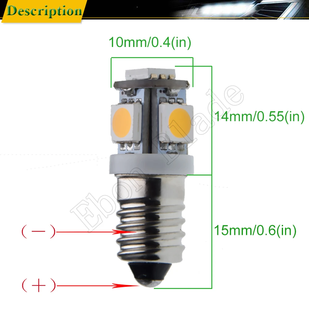 Пара E10 светодиодный светильник лампы 1447 винт 3V 6V 12V 24V DC инструментальный индикатор лампы 5SMD 5050 вспышка светильник фонарь лампа белый/теплый белый