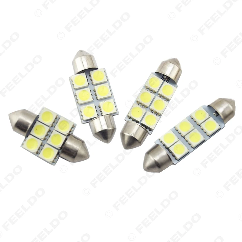 Светодиодные автолампы FEELDO 2 шт. белые 31 мм 36 39 41 6-SMD 5050 гирлянда для купола карты