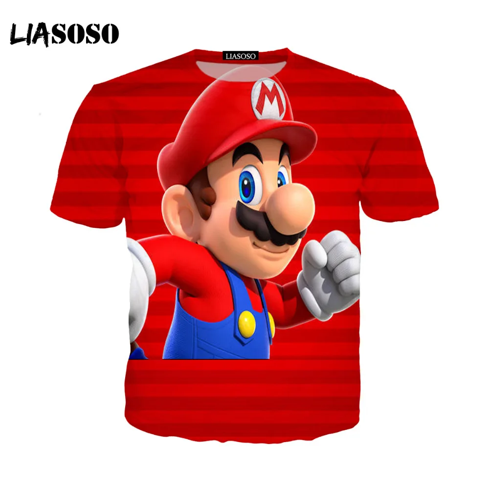 LIASOSO Super Mario в Для мужчин футболка Летний стиль короткий рукав Bros хип хоп Объёмный