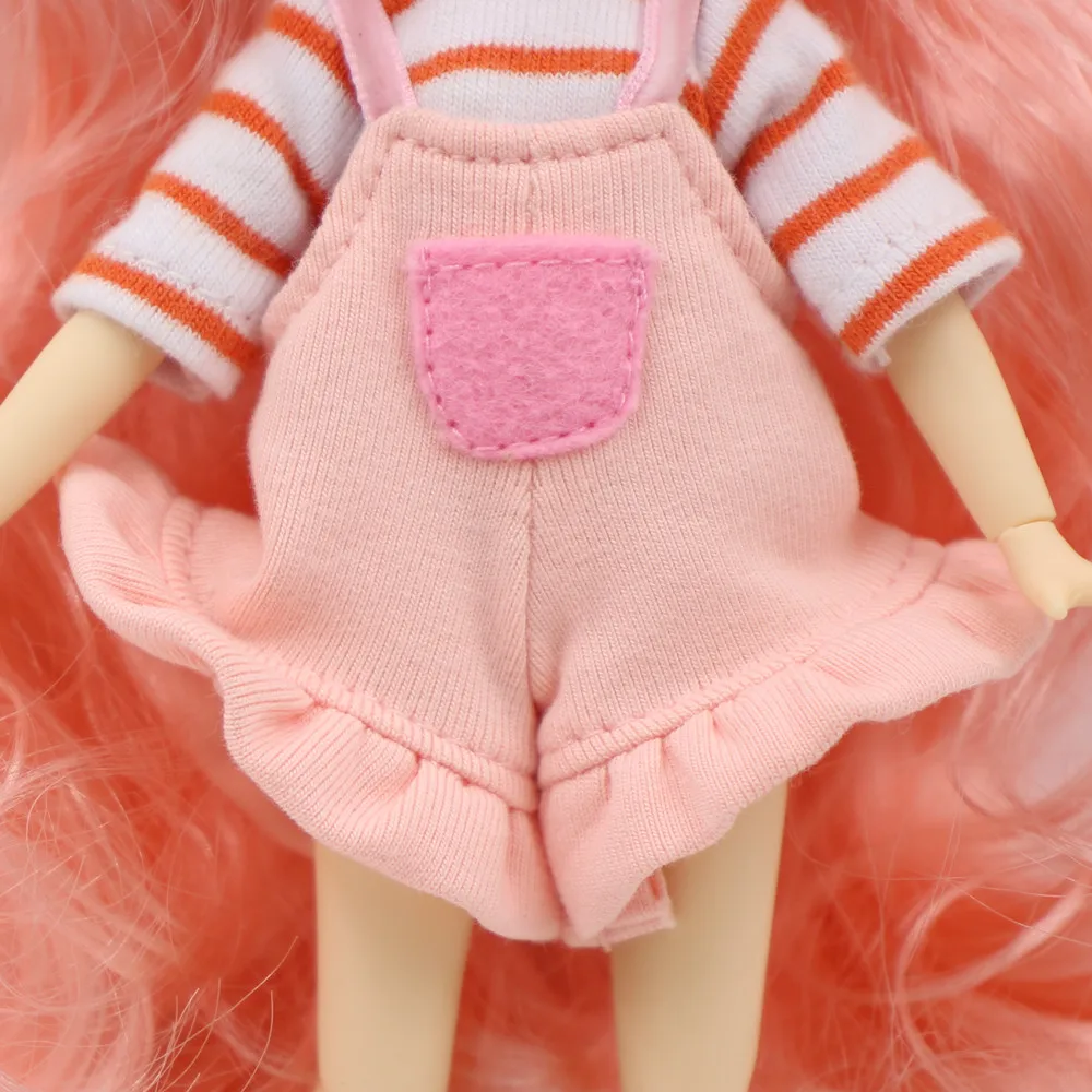1/8 BJD кукольная одежда, розовые брюки на подтяжках и оранжевая рубашка в полоску для 1/8, 20 см, кукла Додо