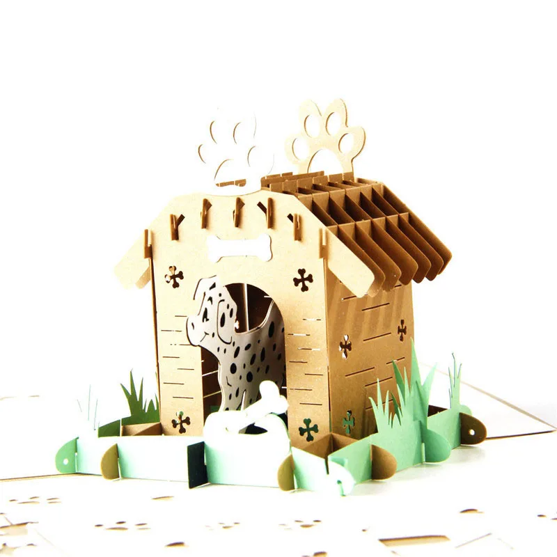 3D лазерная резка ручная работа резная клетка для милой собаки дом Dinasour бумага