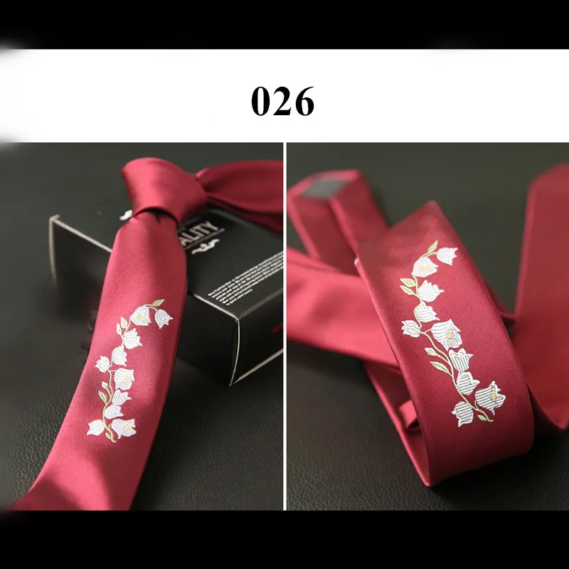 5cm 026 Вышитый черный красный позиционирующий мужской галстук с вышивкой, Корейская версия британских узких галстуков 5 см 6 см, трендовые Аксессуары для галстуков - Цвет: 5cm 026