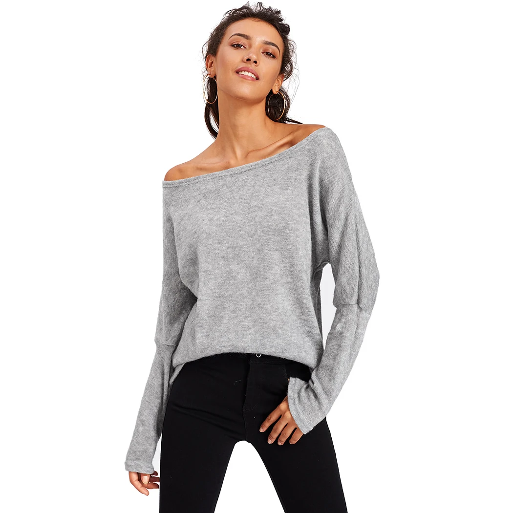 Зима с плеча свитер Для женщин осень Slash Средства ухода за кожей шеи Джерси Mujer