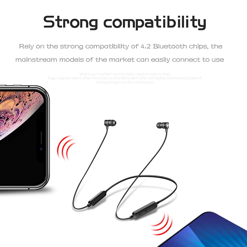 Фото Наушники H8 Bluetooth, беспроводные магнитные наушники с шейным ободом, гарнитура с микрофоном для спорта №5