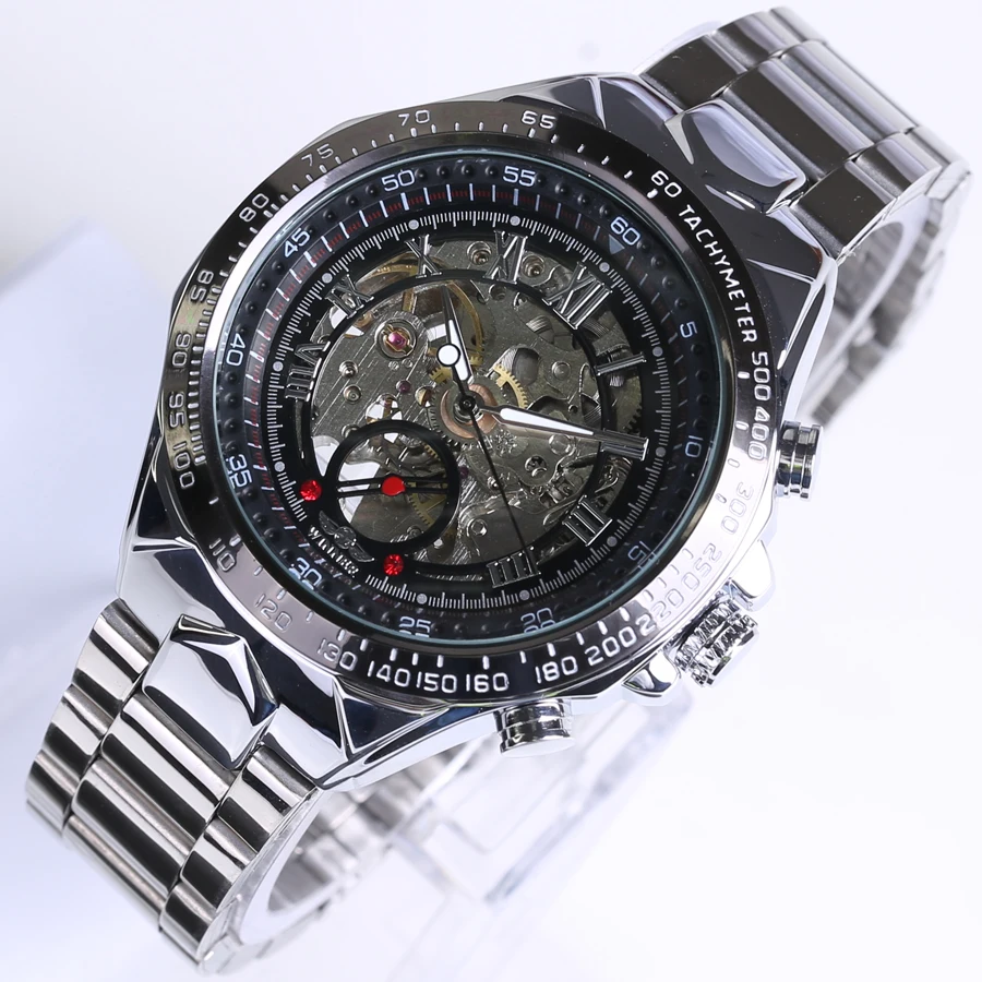 

Winners New Numbers Sports Design Bezel Silver Watch Men's Watch Top Brand Luxury Montre Homme Clock Men's Automatic Cutout Watc