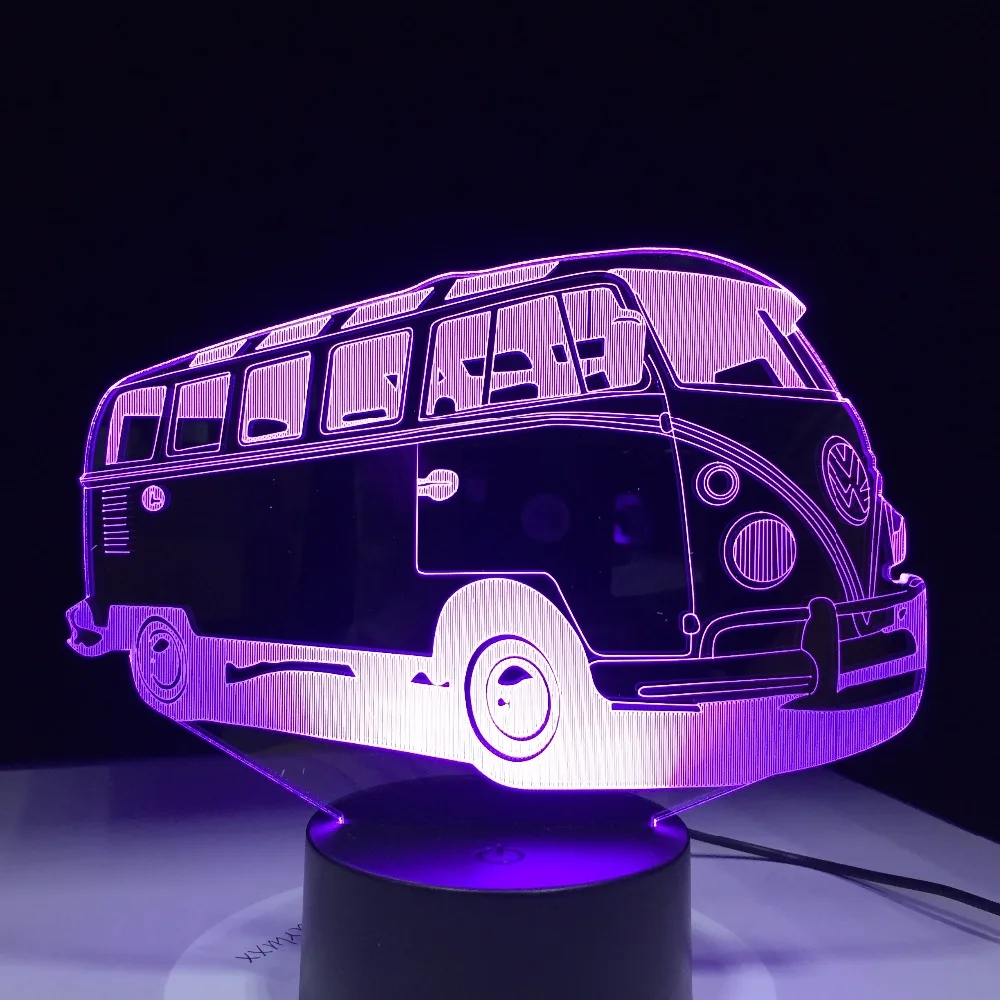 3D туристическая автобусная акриловая настольная лампа 7 цветов, меняющая светодиодный ночник, USB, детское освещение для сна, подарки на день рождения, год