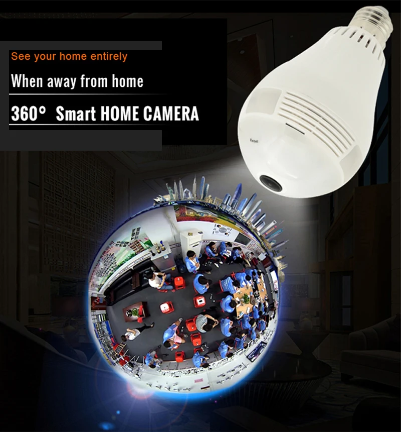 Hebeiros 3MP 1080 P лампа 360 градусов рыбий глаз умный Wifi IP панорамный фотоаппарат P2P