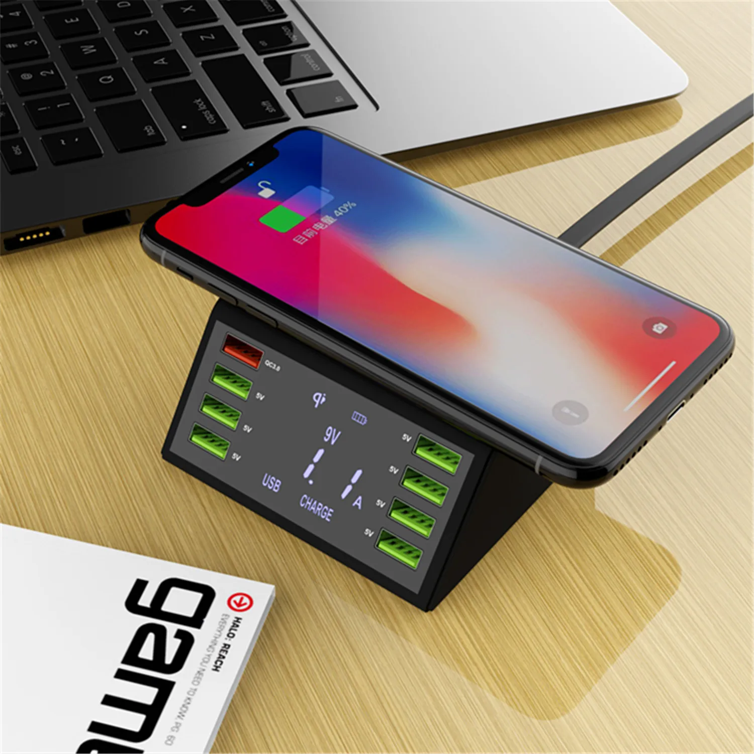 Fast Wireless Charger For Iphone Samsung Qc 3.0 Quick Charge Multi Usb Ports Charging Dock Station Desk Phone Organizer Multiple