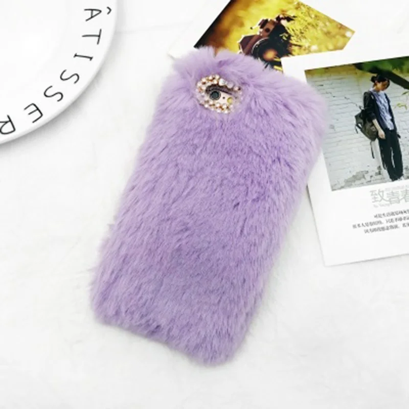 Светло-фиолетовый Чехол для Galaxy S 10 9 8 7 6 Plus Edge note 5 8 9 A 8 7 5 C 9 7 Pro Bling Diamond пушистый кролик ухо мех мягкий силиконовый чехол - Цвет: Светло-фиолетовый