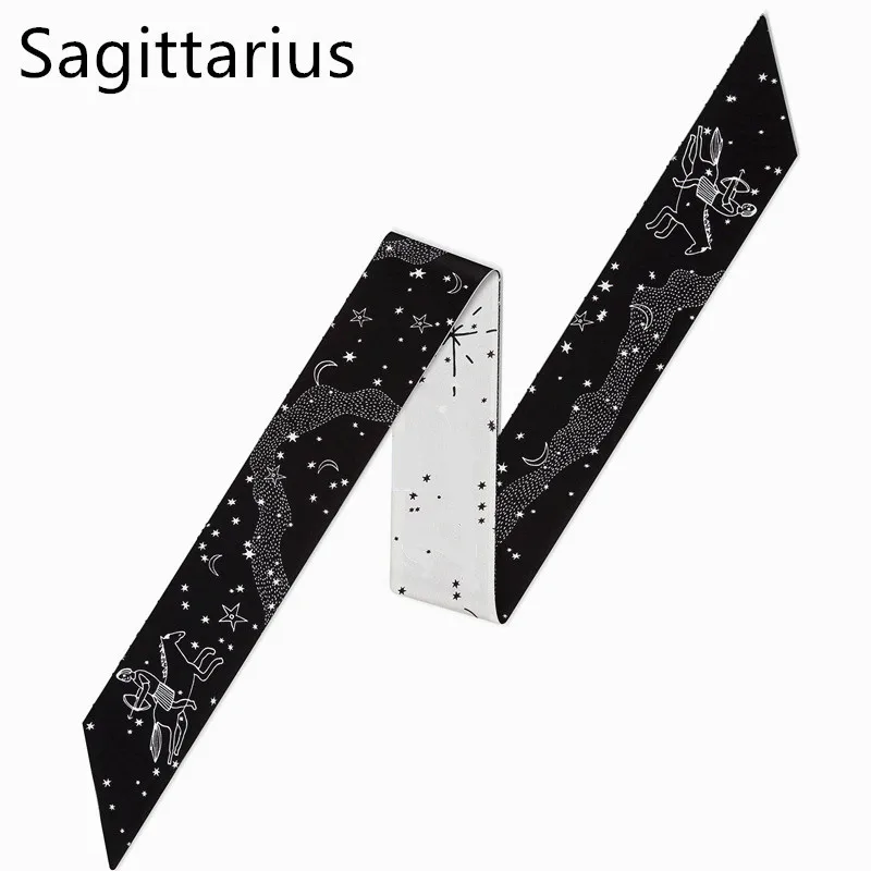 Sagittarius 12 созвездий серия Таро дизайн печати женский шелковый шарф модный головной маленький галстук связать обернуть мешок ленты волосы шарфы - Цвет: Sagittarius