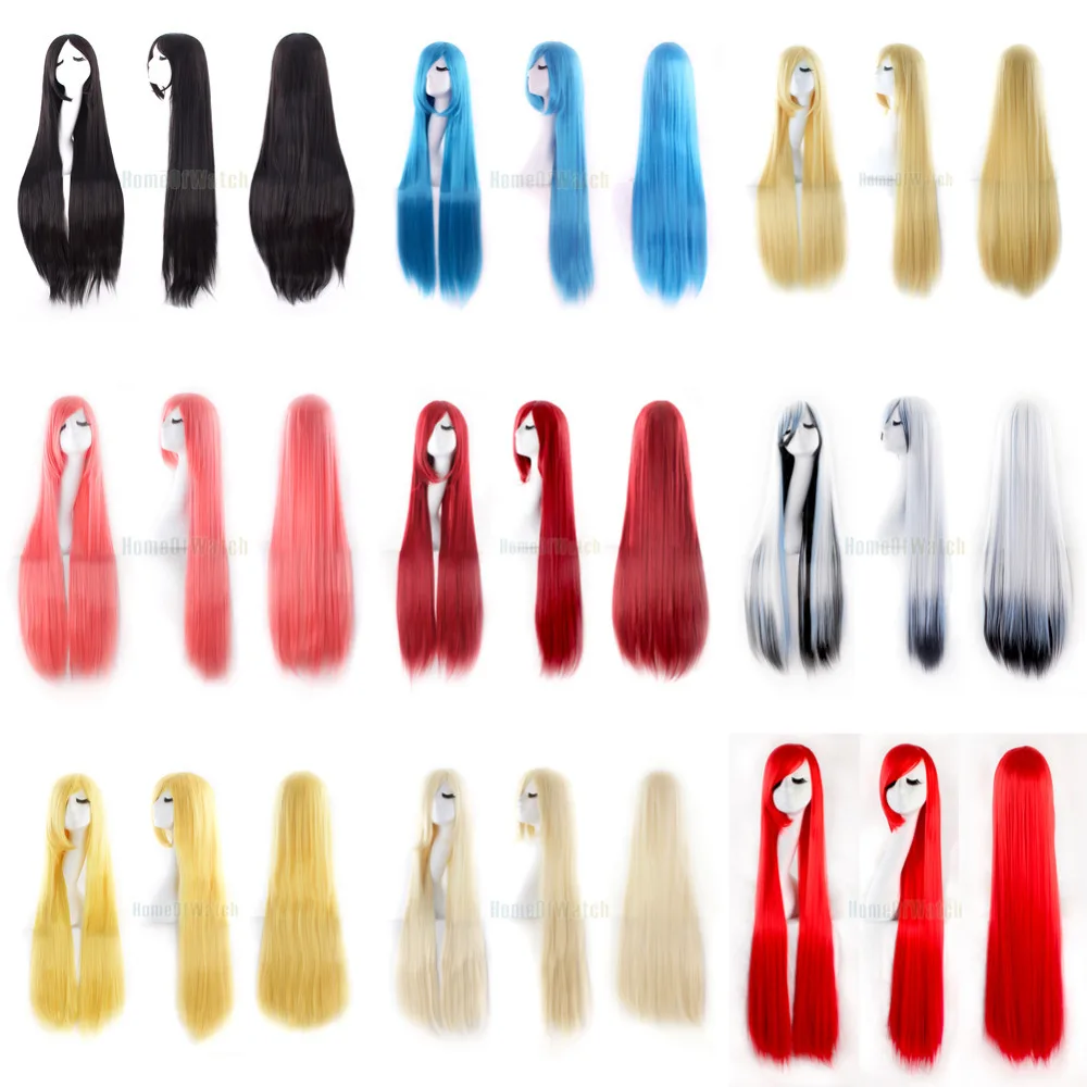 MapofBeauty 39 &quotДлинные прямые парики для косплея Черный Розовый Красный Золотой