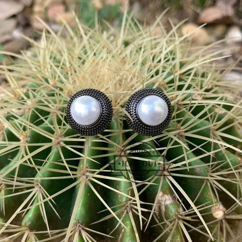 Черные Позолоченные жемчужные серьги гвоздики модные ювелирные изделия из