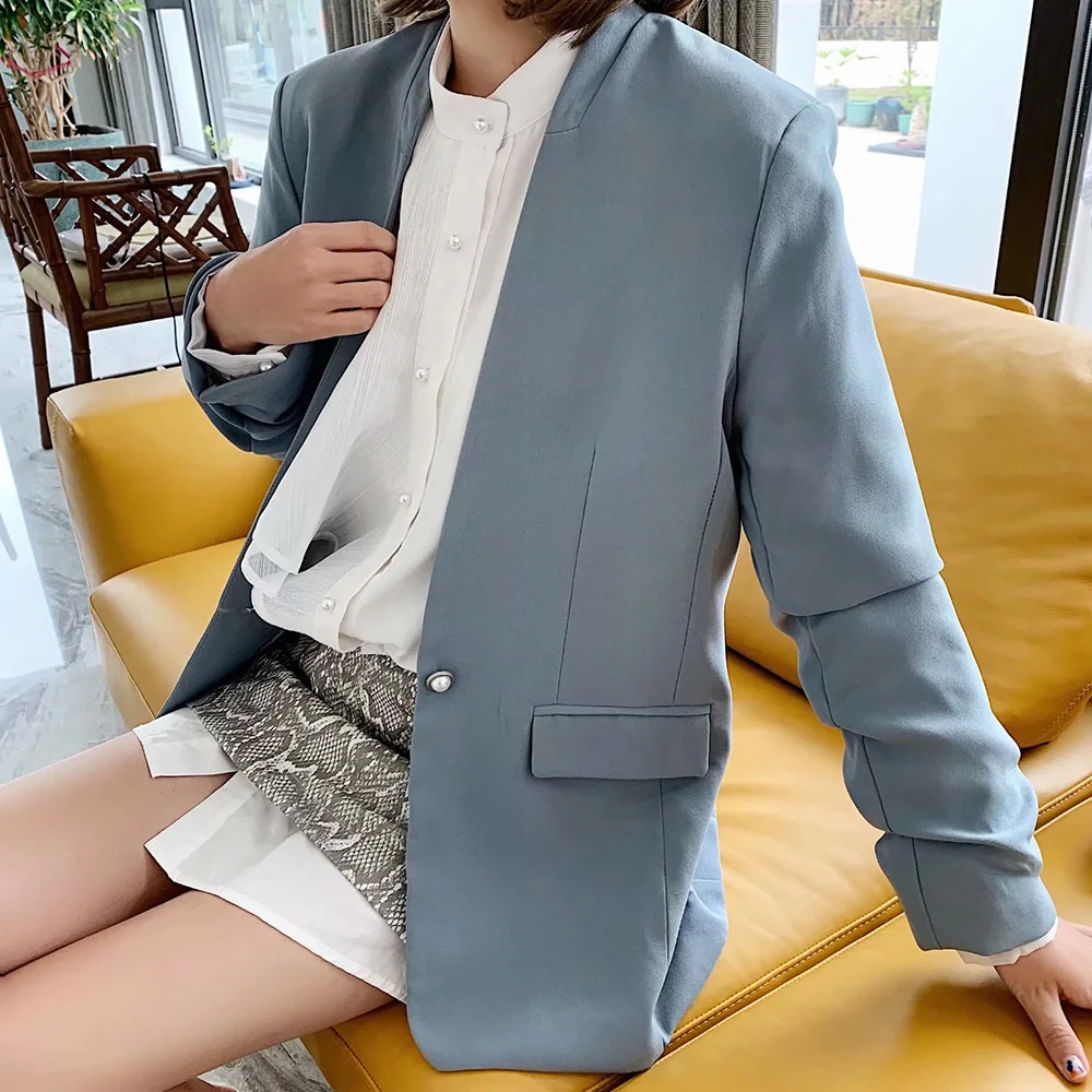 Корейский стиль лето и осень Новый сплошной цвет v образный вырез на заказ самая