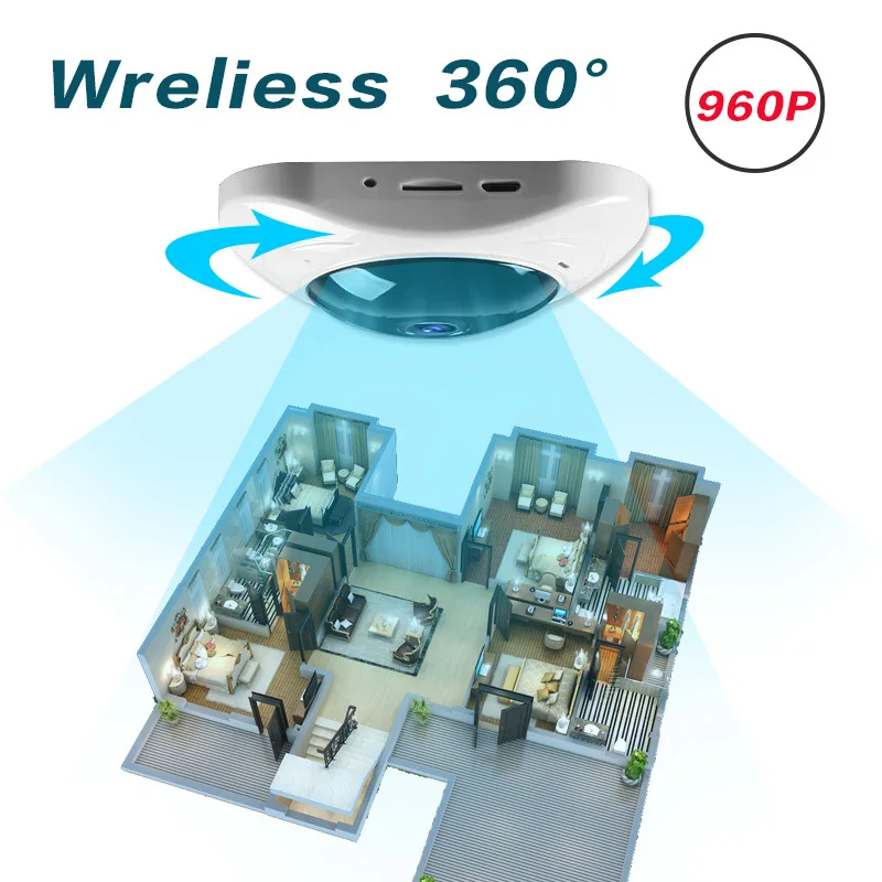 960P 360 градусов широкодиапазонный панорамный CCTV IP 1.3MP аудио камера NighVision WIFI VR 3D