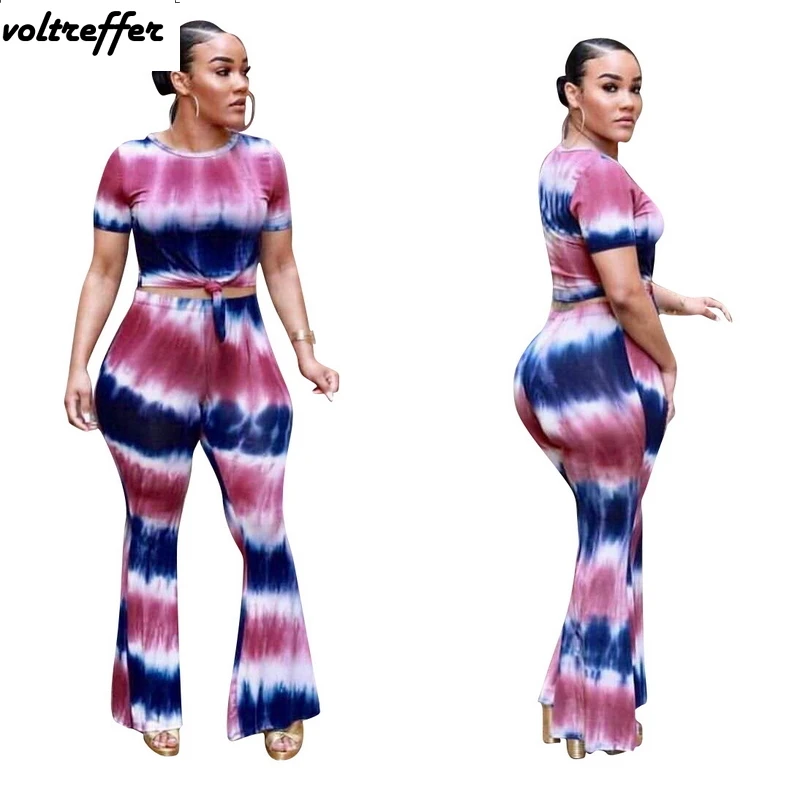 Женский костюм двойка с принтом Tye Dye пикантная одежда расклешенными брюками