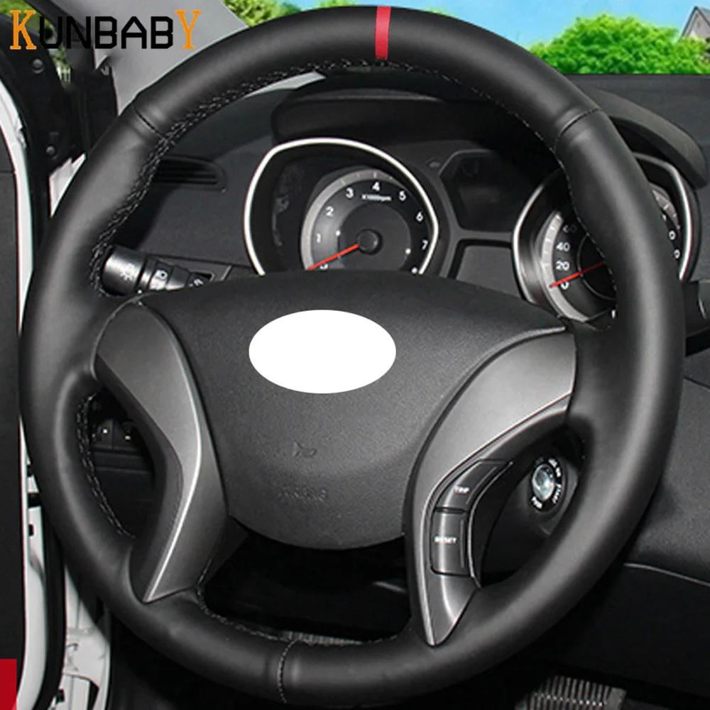 KUNBABY черный из натуральной кожи DIY чехол рулевого колеса автомобиля красный цвет