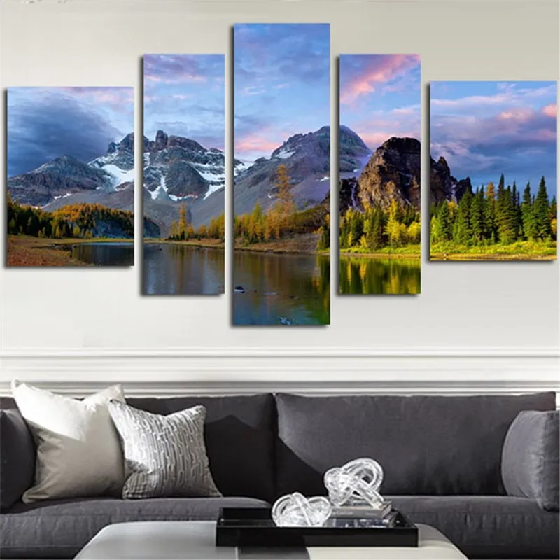 5 шт. тропический Wall Art холст картины маслом реки и горы пейзаж Модульная картина