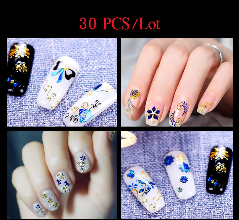 Mafanails 30 шт./компл. нейл-арта Стикеры комплекты 3D смешанные Цвет синий/Золотой Нейл-Стикеры s для наклейки сделай сам Для женщин/девочек художественное оформление ногтей
