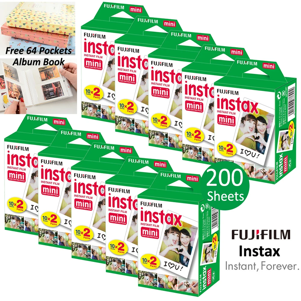 Пленка Fujifilm Instax Mini 200 снимков фото бумаги белая рамка для Instax Mini 9 50s 70 90 камера SP-2/SP-1+ Бесплатный альбом