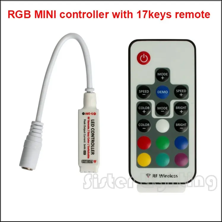 1 шт. DC5 24V 4Ax3Channel мини RGB контроллер с 17 клавишами RF пульт для LED 5050 полоса