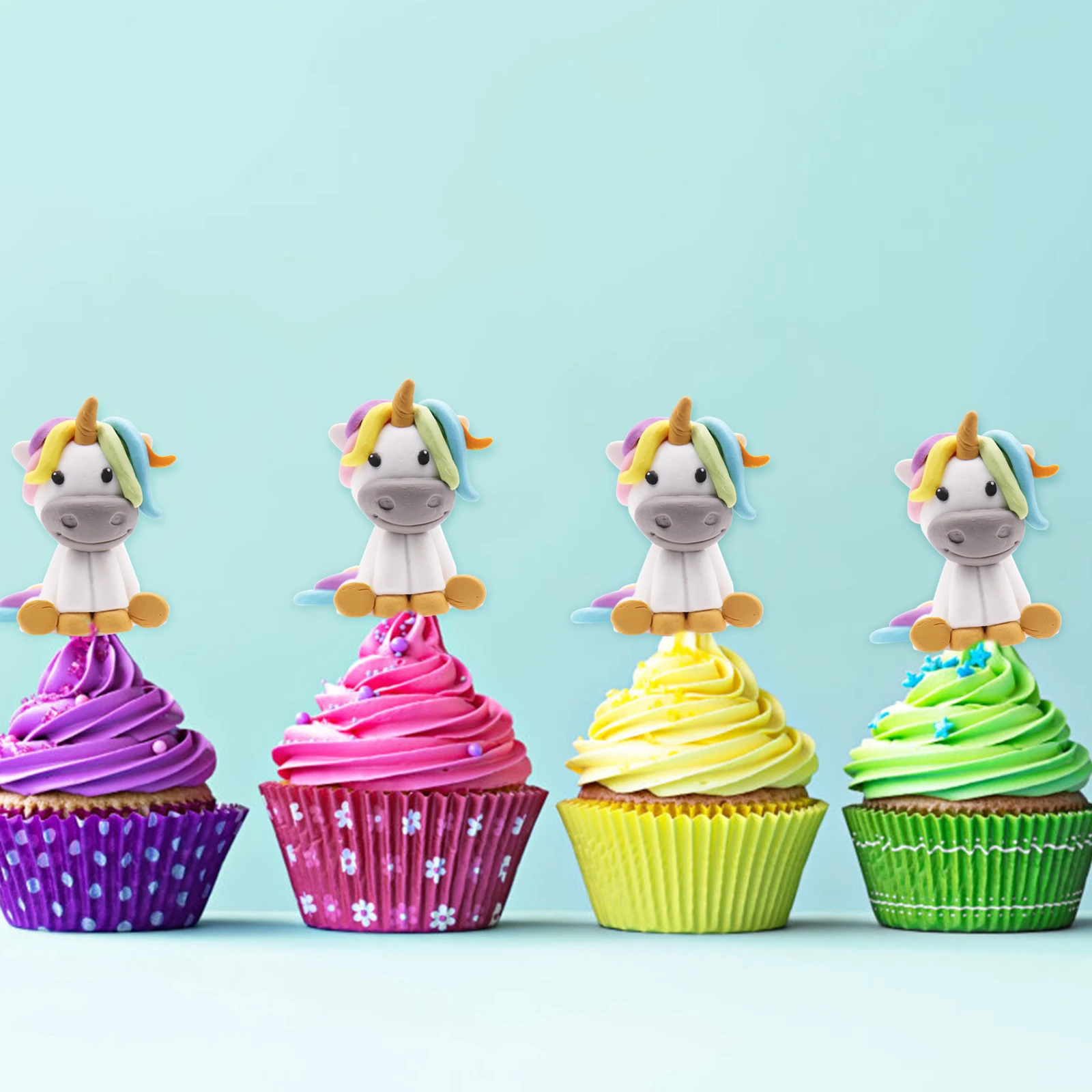 

New Baby shower ,Kids party decoration soft Clay rainbow,unicorn cake toppers Cute unicorn party DIY decorations supplies