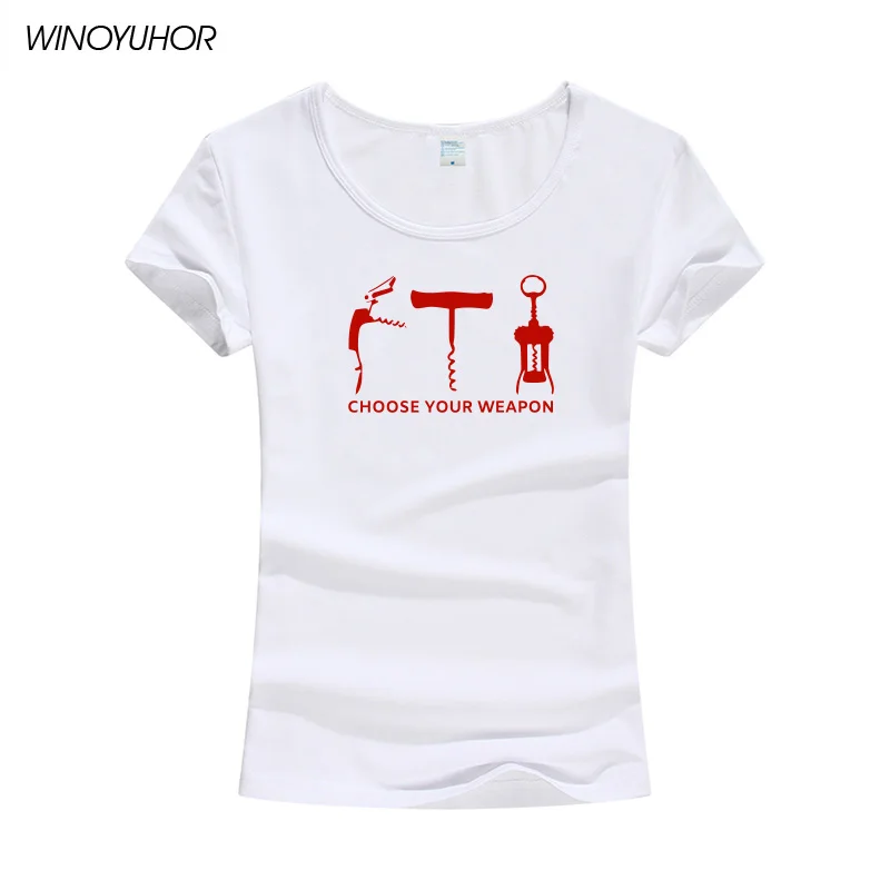 Choose Your Weapon Funny Design T-Shirt Women Summer Fashion Short Sleeve T Shirt Drinking Wine Lover Tee Tops For Lady | Женская одежда