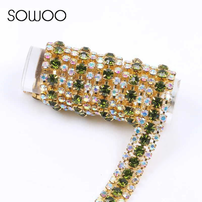 1 ярдов/партия 3-мя рядами красивых закрыть цепочка с прозрачными стразами SS8