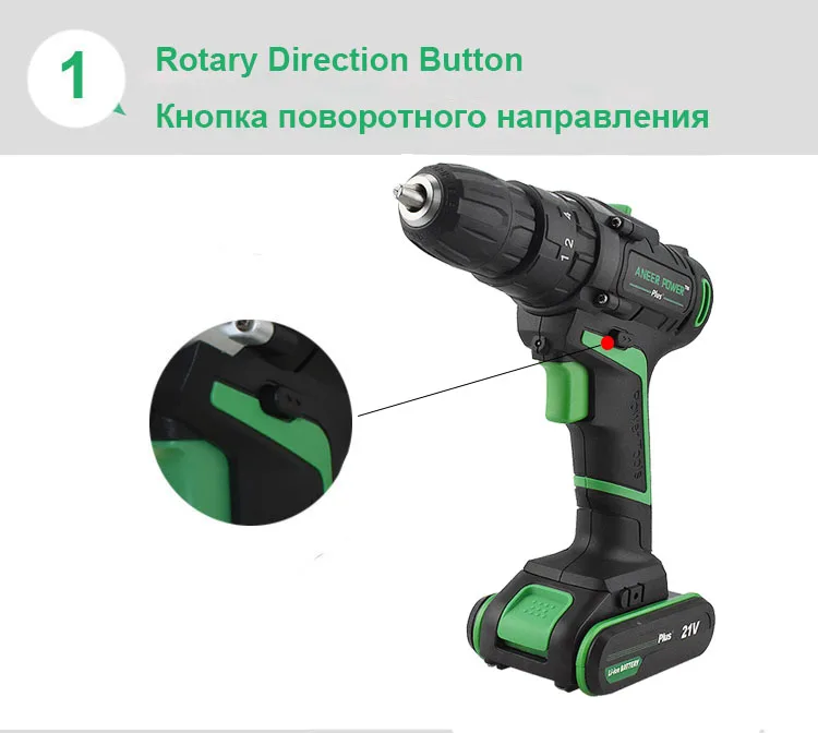 21V Double Speed Impact Drill Electric Hammer Drill Battery Electric Cordless Drill Electric Screwdriver Home DIY Power Tools