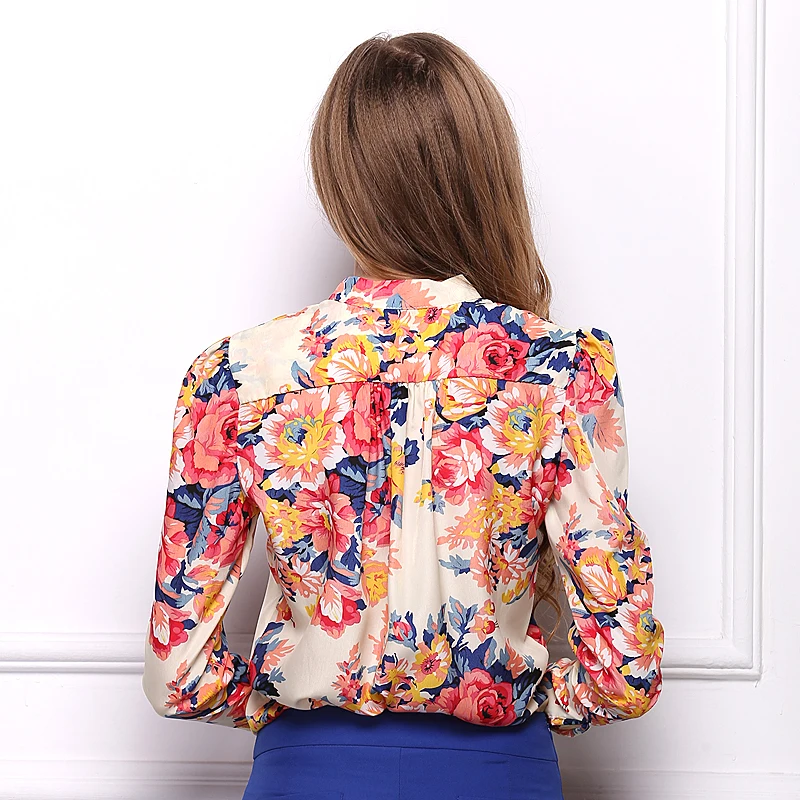 

New Autumn women's long sleeved shirt Sexy slim Floral print Chiffon shirt Plus size Large size