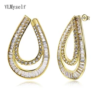 expensive party earrings pave high quality zircon crystal women big drop earring white and gold color luxury jewelry