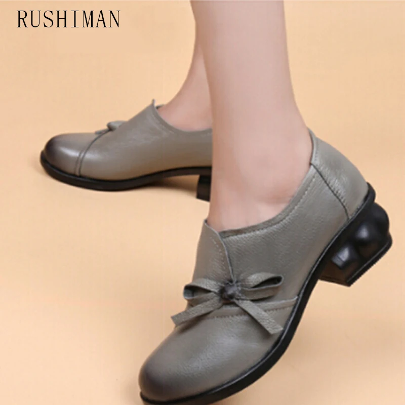 RUSHIMAN Women Genuine Leather Flat Shoes Woman Loafers New Fashion Women Casual Single RED Shoes Women Flats EUR