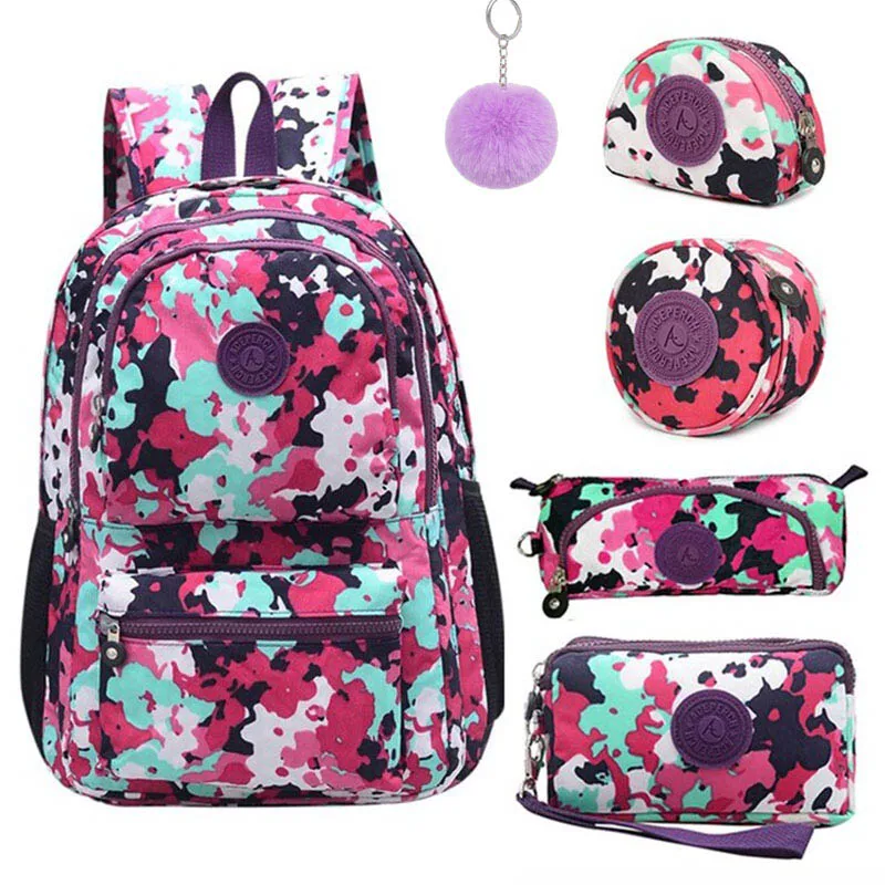 5pcs and monkey ACEPERCH женские оригинальные рюкзаки Mochila Mujer Escolar Feminina, школьная сумка для девочки-подростка, нейлоновый Водонепроницаемый женский рюкзак - Цвет: 5pcs and monkey