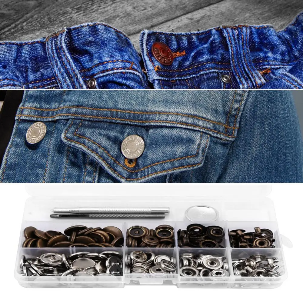 

50Sets Metal Snap Buttons Snaps Press Button Fasteners + Hole Punch + Setting Tool DIY Fixing Press Studs Clothing Sewing Tools