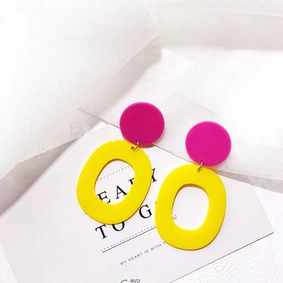 C Hollow Geometric Round Square Long Dangle Earrings Pink Yellow White Green Acrylic Big Drop Earrings For Women Jewelry Gift - Окраска металла: C