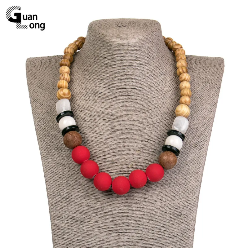 

GuanLong Vintage Long Wood Bead Chains Fashion Necklaces for Women Geometric Acrylic Designer Necklace Girls Jewelry Wholesale