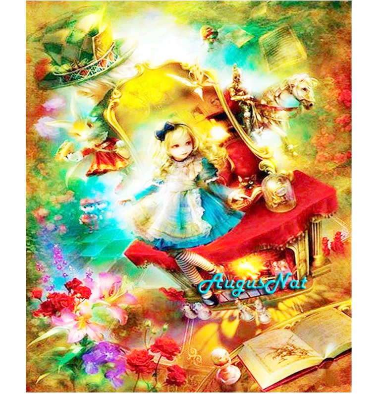 Алиса Алмазная картина Полный Круглый мультфильм стены искусства страны чудес