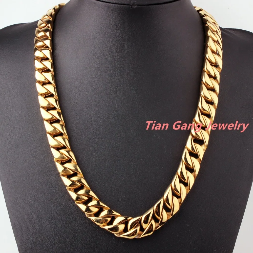 

7-40" 15mm High Quality Heavy Polished Jewelry 316L Stainless Steel Gold Cuban Chain Men's Necklace Xmas Gift Jewelry