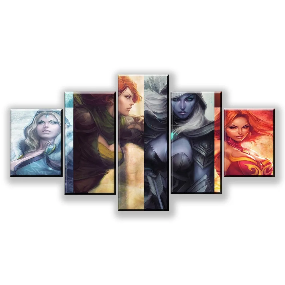 

Home Decoration Wall Artwork Canvas Paintings 5 Pieces DOTA 2 Pictures Hd Prints Modern Game Poster For Bedroom Modular Framed