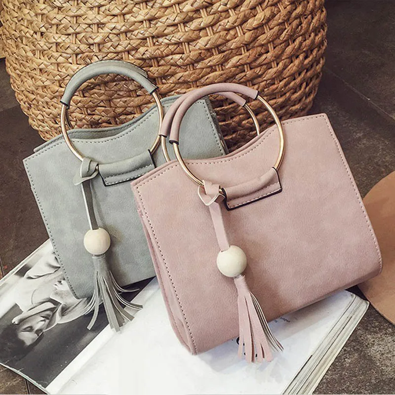 Модная женская сумка тоут с кольцом из искусственной кожи кисточками через плечо